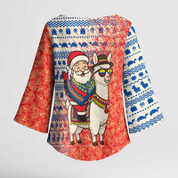 Ecuador Christmas Kimono Sleeve Blouse with Santa Riding Llama Traditional Patterns and Rose Design - Wonder Print Shop