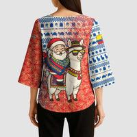 Ecuador Christmas Kimono Sleeve Blouse with Santa Riding Llama Traditional Patterns and Rose Design - Wonder Print Shop