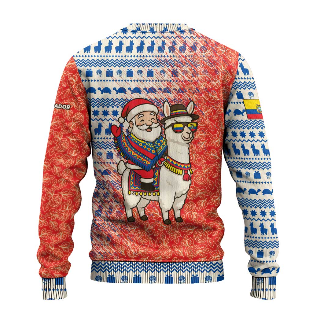 Ecuador Christmas Ugly Christmas Sweater with Santa Riding Llama Traditional Patterns and Rose Design - Wonder Print Shop