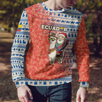 Ecuador Christmas Ugly Christmas Sweater with Santa Riding Llama Traditional Patterns and Rose Design - Wonder Print Shop