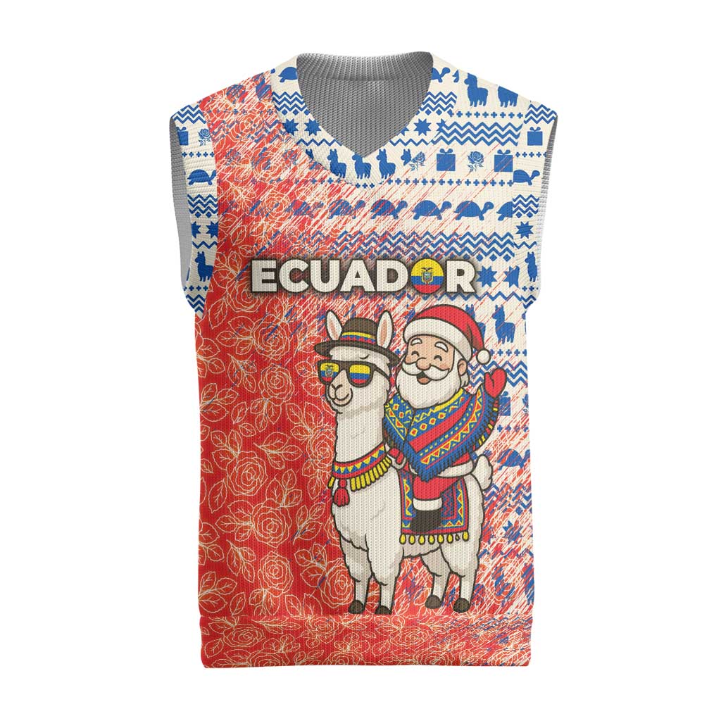 Ecuador Christmas Knitted V-Neck Vest with Santa Riding Llama Traditional Patterns and Rose Design - Wonder Print Shop