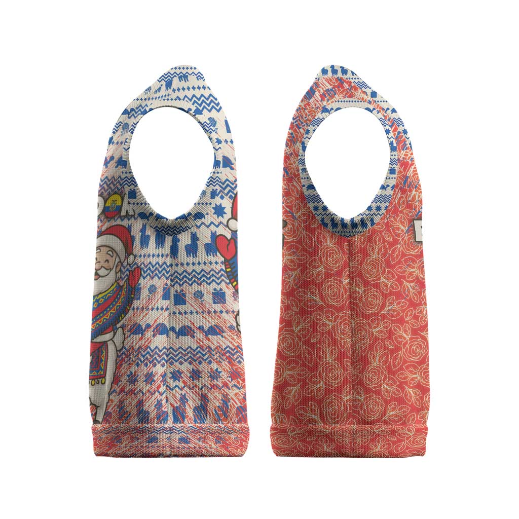 Ecuador Christmas Knitted V-Neck Vest with Santa Riding Llama Traditional Patterns and Rose Design - Wonder Print Shop