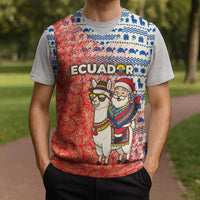 Ecuador Christmas Knitted V-Neck Vest with Santa Riding Llama Traditional Patterns and Rose Design - Wonder Print Shop