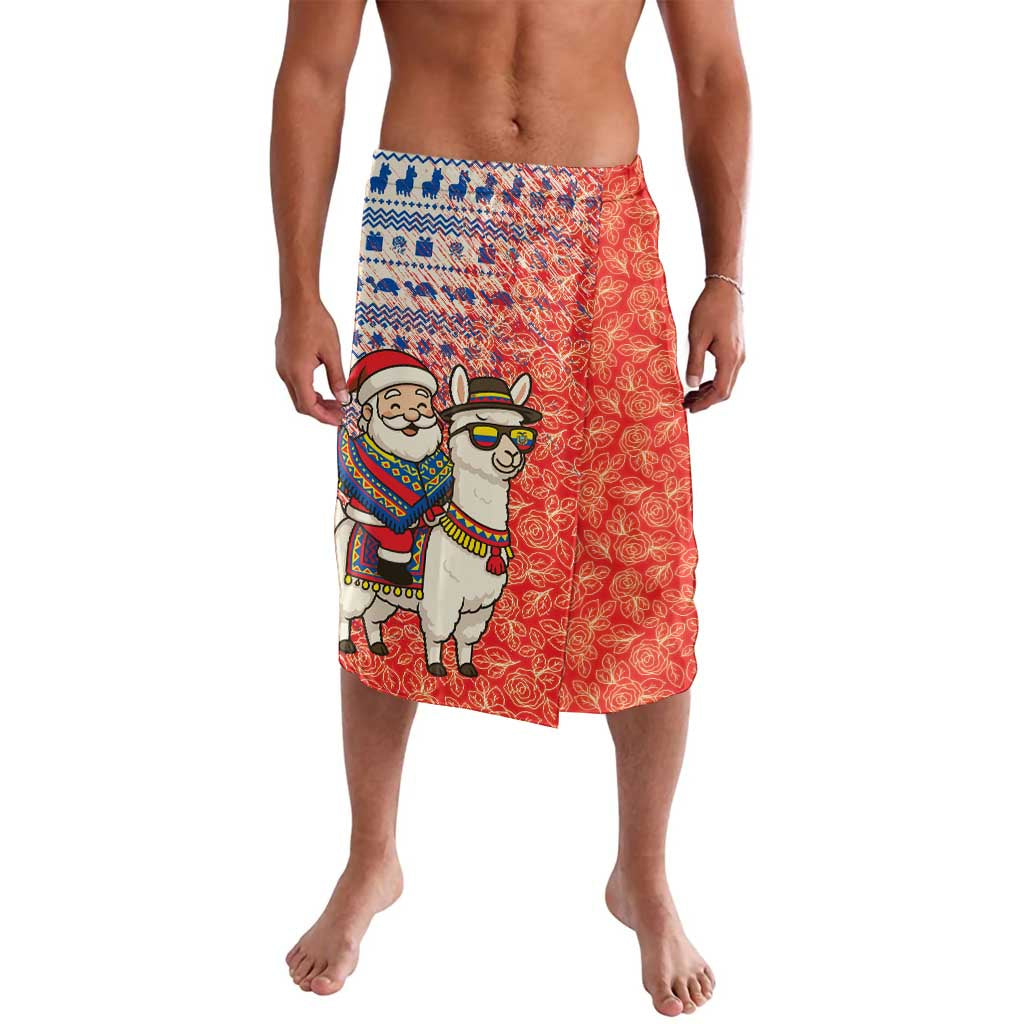 Ecuador Christmas Lavalava with Santa Riding Llama Traditional Patterns and Rose Design - Wonder Print Shop