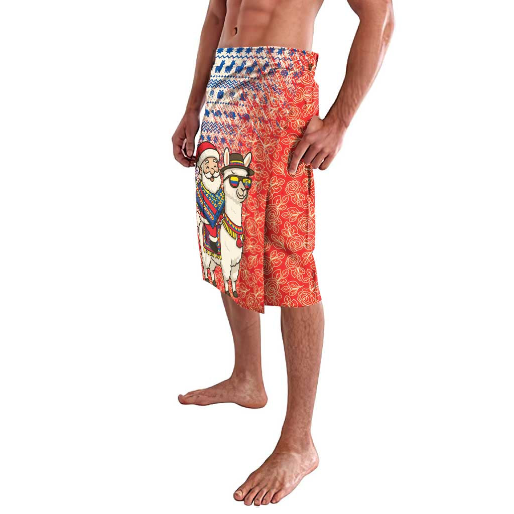 Ecuador Christmas Lavalava with Santa Riding Llama Traditional Patterns and Rose Design - Wonder Print Shop