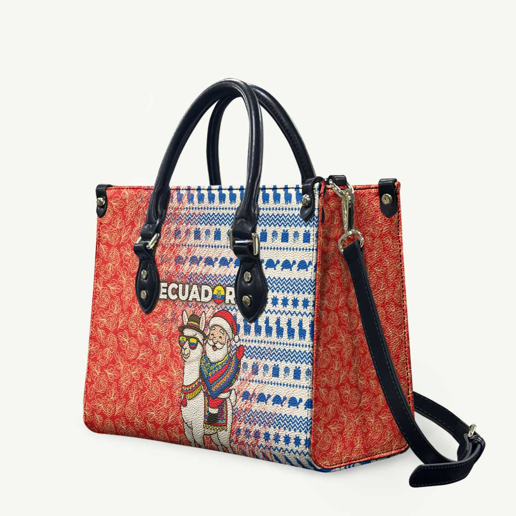Ecuador Christmas Leather Bag with Santa Riding Llama Traditional Patterns and Rose Design - Wonder Print Shop