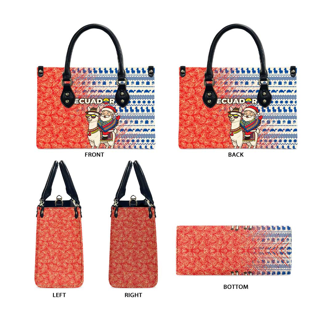 Ecuador Christmas Leather Bag with Santa Riding Llama Traditional Patterns and Rose Design - Wonder Print Shop