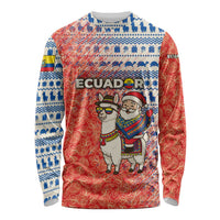 Ecuador Christmas Long Sleeve Shirt with Santa Riding Llama Traditional Patterns and Rose Design - Wonder Print Shop