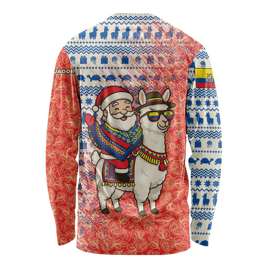 Ecuador Christmas Long Sleeve Shirt with Santa Riding Llama Traditional Patterns and Rose Design - Wonder Print Shop