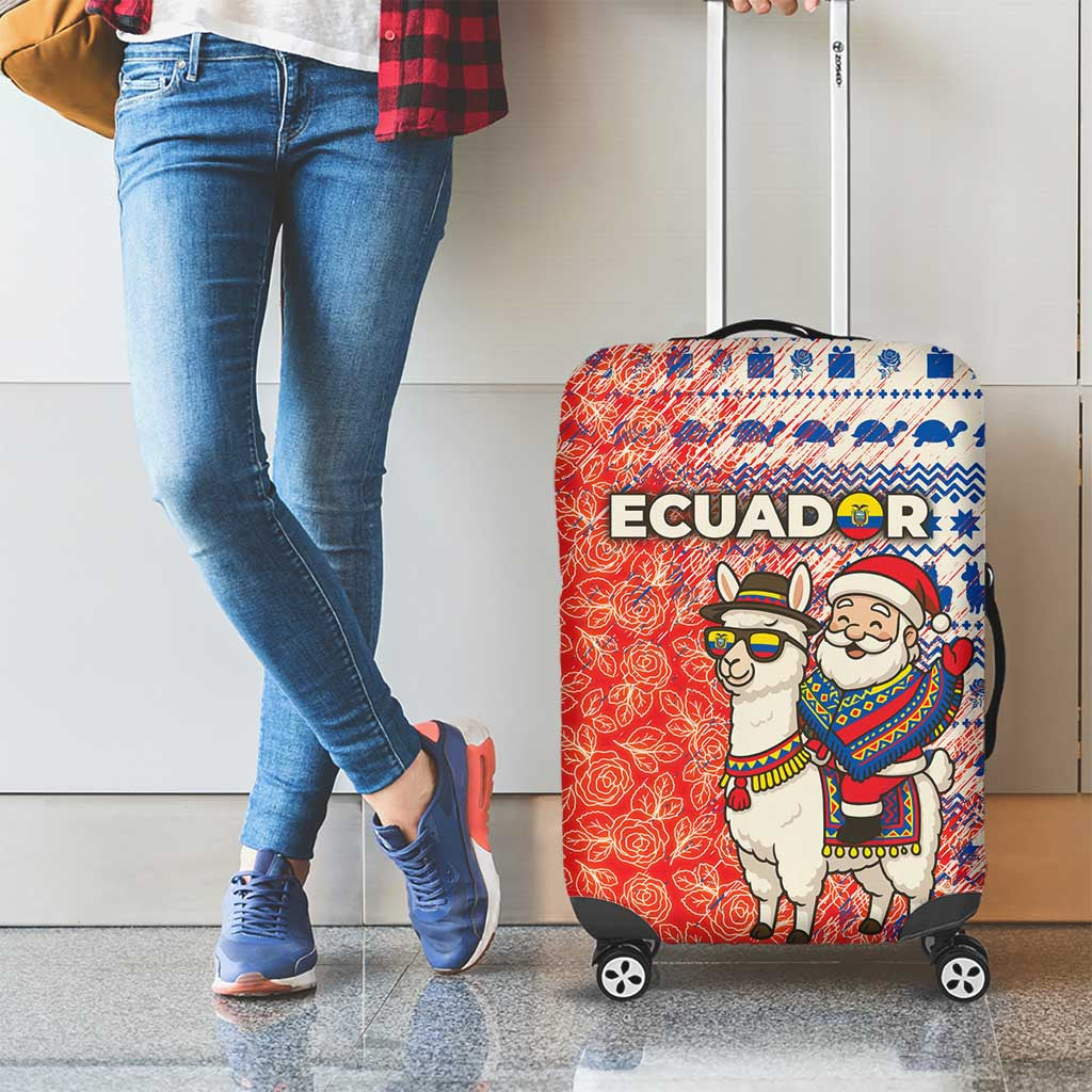 Ecuador Christmas Luggage Cover with Santa Riding Llama Traditional Patterns and Rose Design - Wonder Print Shop