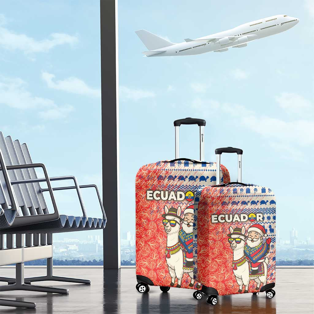 Ecuador Christmas Luggage Cover with Santa Riding Llama Traditional Patterns and Rose Design - Wonder Print Shop