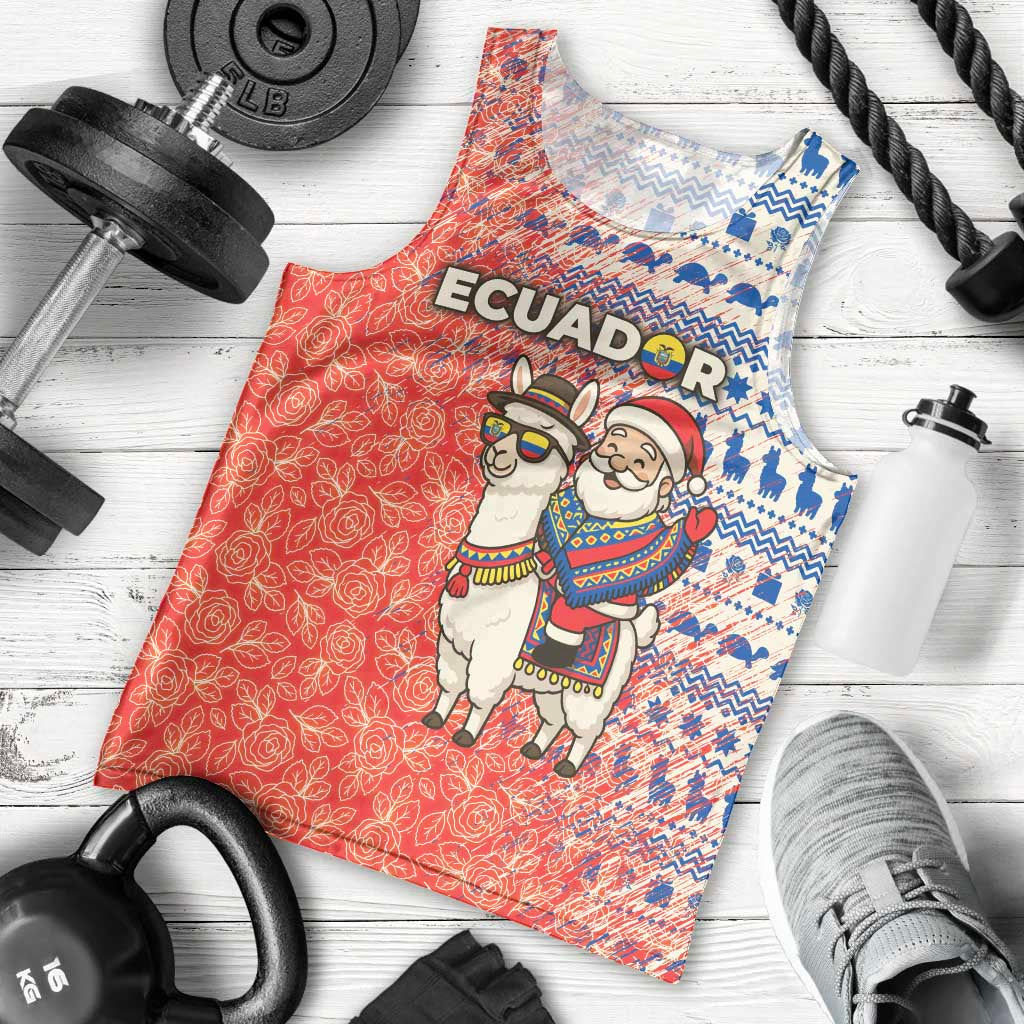 Ecuador Christmas Men Tank Top with Santa Riding Llama Traditional Patterns and Rose Design - Wonder Print Shop