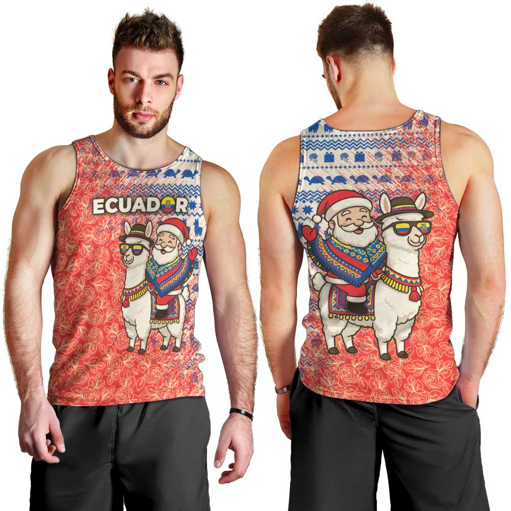 Ecuador Christmas Men Tank Top with Santa Riding Llama Traditional Patterns and Rose Design - Wonder Print Shop