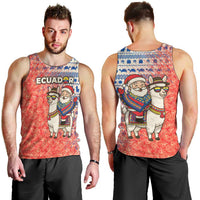Ecuador Christmas Men Tank Top with Santa Riding Llama Traditional Patterns and Rose Design - Wonder Print Shop