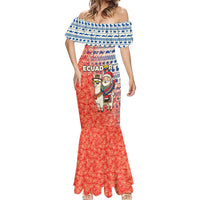 Ecuador Christmas Mermaid Dress with Santa Riding Llama Traditional Patterns and Rose Design - Wonder Print Shop
