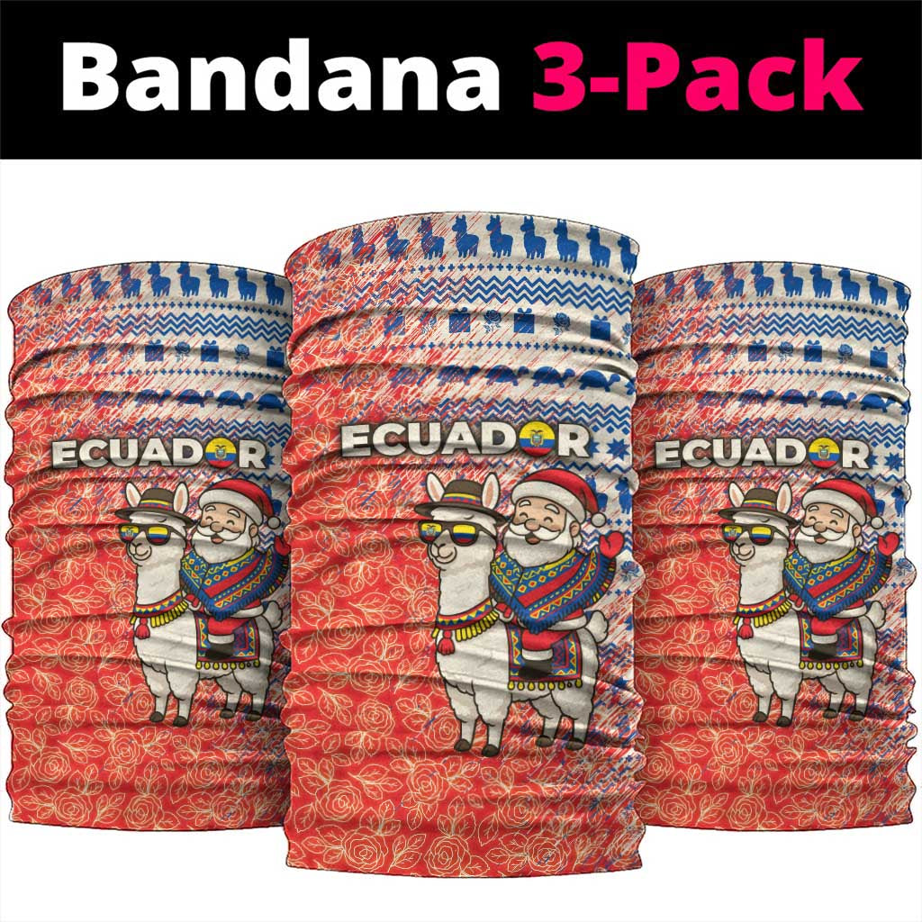 Ecuador Christmas Neck Gaiter with Santa Riding Llama Traditional Patterns and Rose Design - Wonder Print Shop