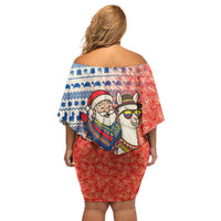Ecuador Christmas Off Shoulder Short Dress with Santa Riding Llama Traditional Patterns and Rose Design - Wonder Print Shop