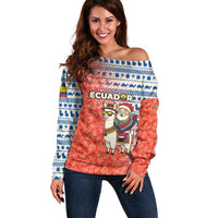 Ecuador Christmas Off Shoulder Sweater with Santa Riding Llama Traditional Patterns and Rose Design - Wonder Print Shop