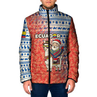Ecuador Christmas Padded Jacket with Santa Riding Llama Traditional Patterns and Rose Design - Wonder Print Shop