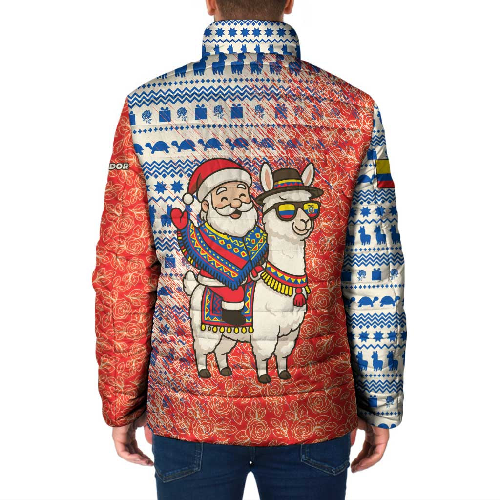 Ecuador Christmas Padded Jacket with Santa Riding Llama Traditional Patterns and Rose Design - Wonder Print Shop