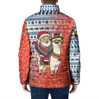Ecuador Christmas Padded Jacket with Santa Riding Llama Traditional Patterns and Rose Design - Wonder Print Shop