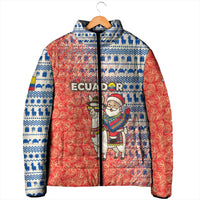 Ecuador Christmas Padded Jacket with Santa Riding Llama Traditional Patterns and Rose Design - Wonder Print Shop