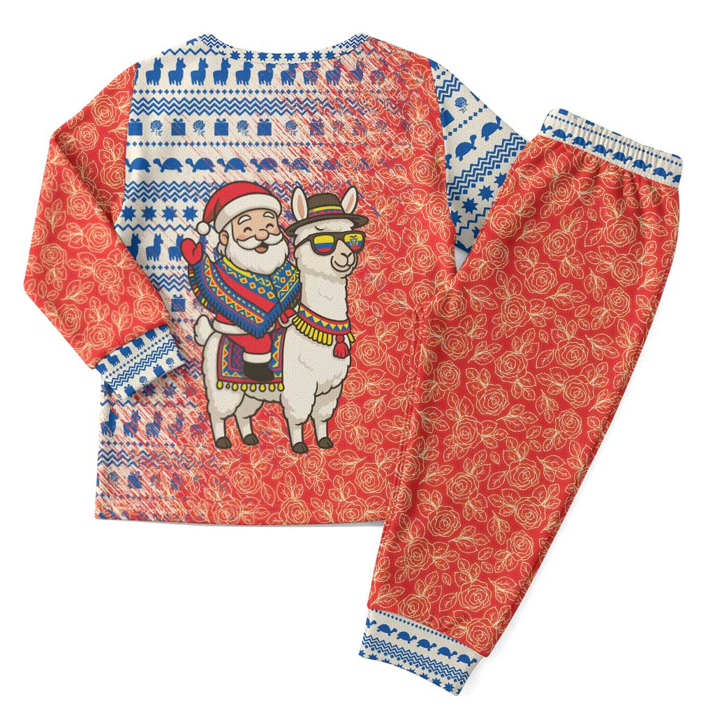 Ecuador Christmas Pajama Set with Santa Riding Llama Traditional Patterns and Rose Design - Wonder Print Shop