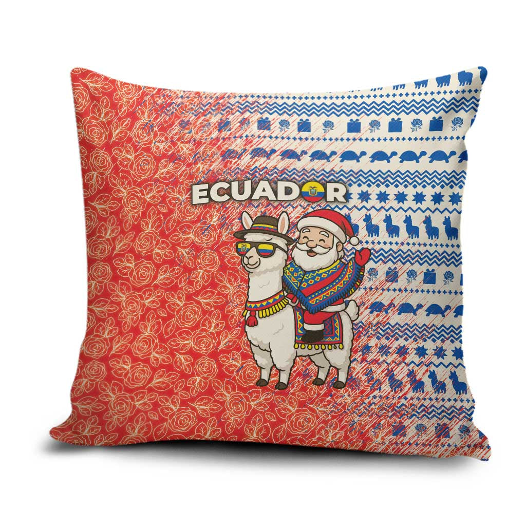 Ecuador Christmas Pillow Cover with Santa Riding Llama Traditional Patterns and Rose Design - Wonder Print Shop