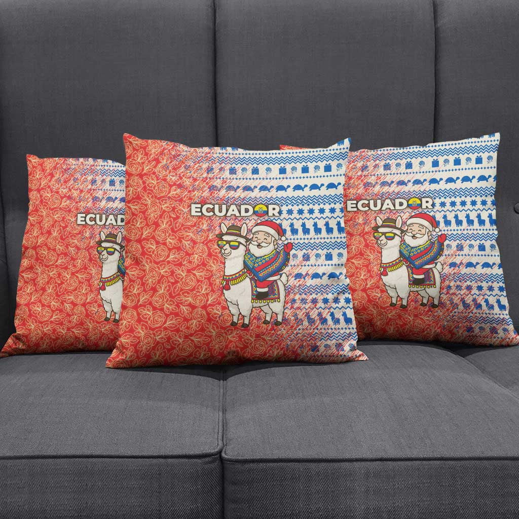 Ecuador Christmas Pillow Cover with Santa Riding Llama Traditional Patterns and Rose Design - Wonder Print Shop