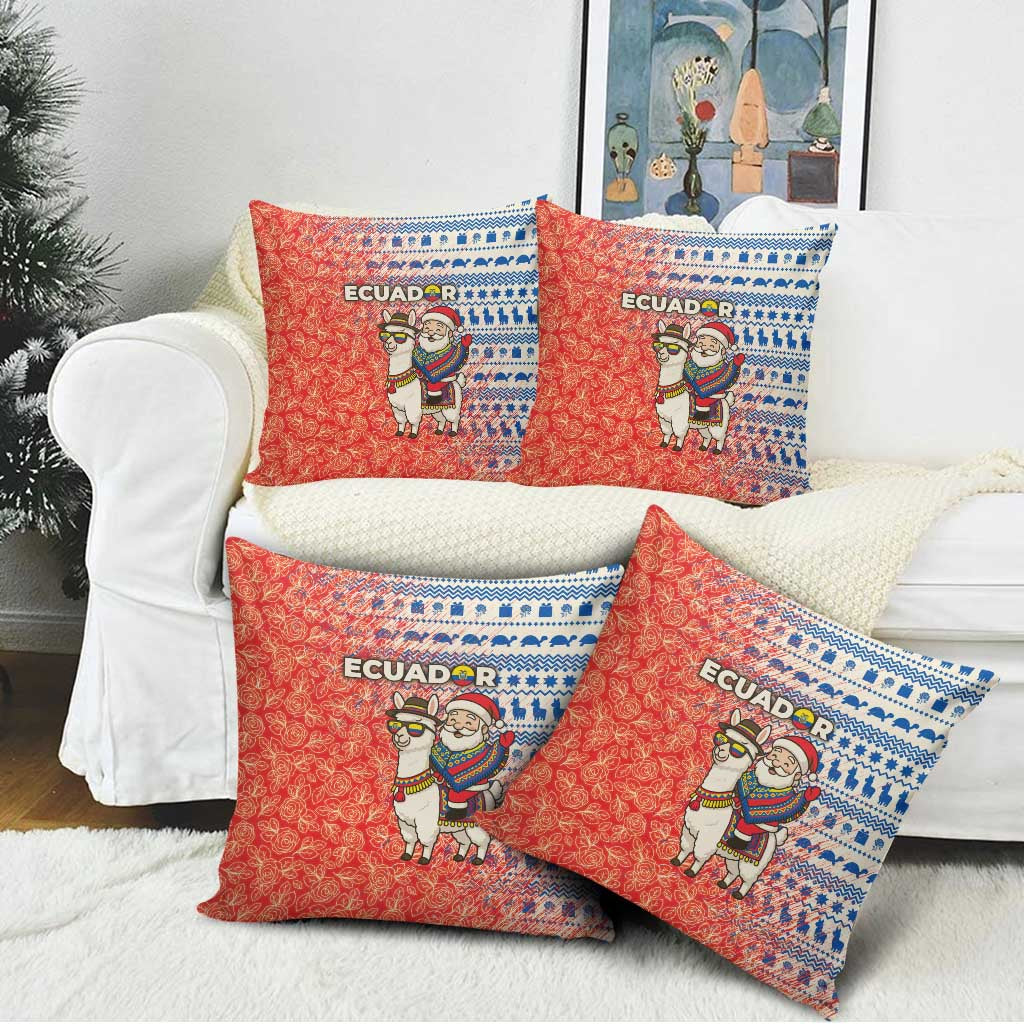 Ecuador Christmas Pillow Cover with Santa Riding Llama Traditional Patterns and Rose Design - Wonder Print Shop