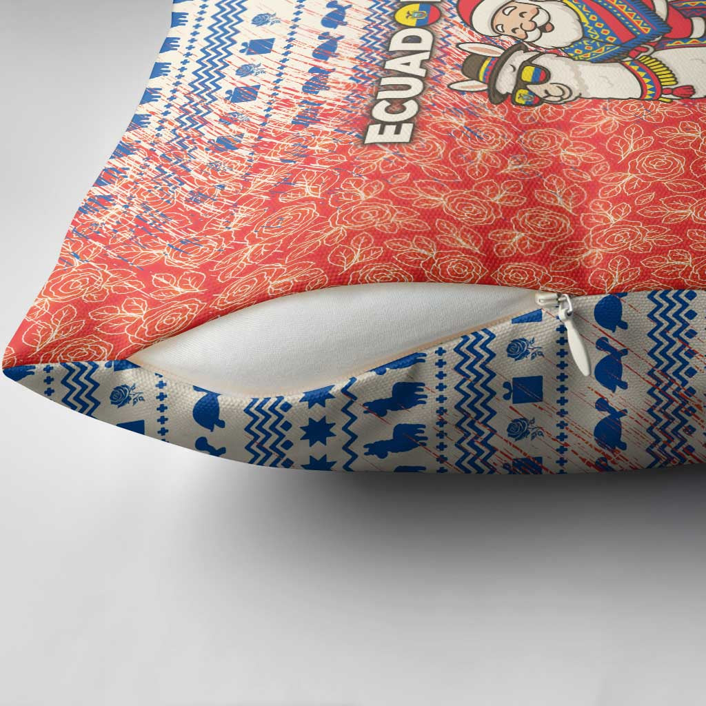 Ecuador Christmas Pillow Cover with Santa Riding Llama Traditional Patterns and Rose Design - Wonder Print Shop