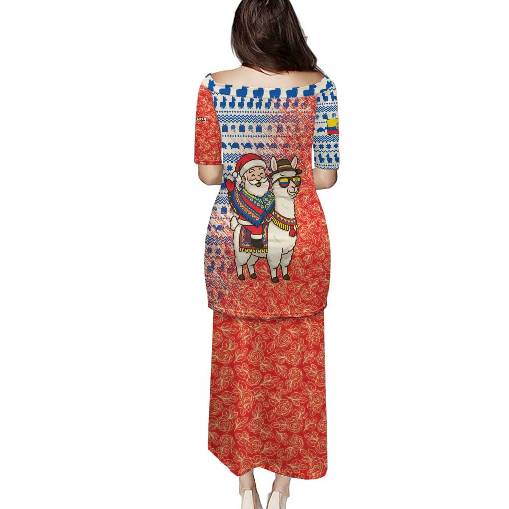 Ecuador Christmas Puletasi with Santa Riding Llama Traditional Patterns and Rose Design - Wonder Print Shop