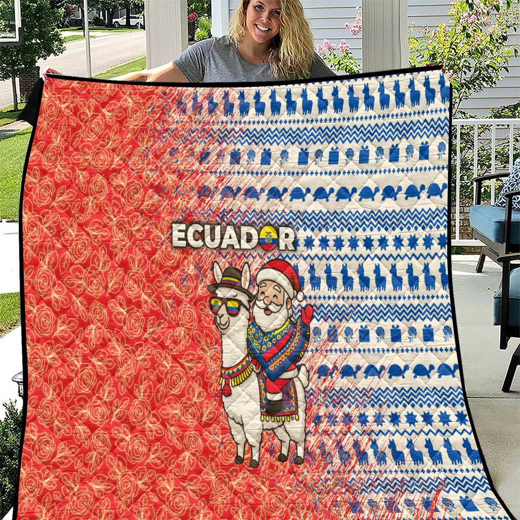 Ecuador Christmas Quilt with Santa Riding Llama Traditional Patterns and Rose Design - Wonder Print Shop