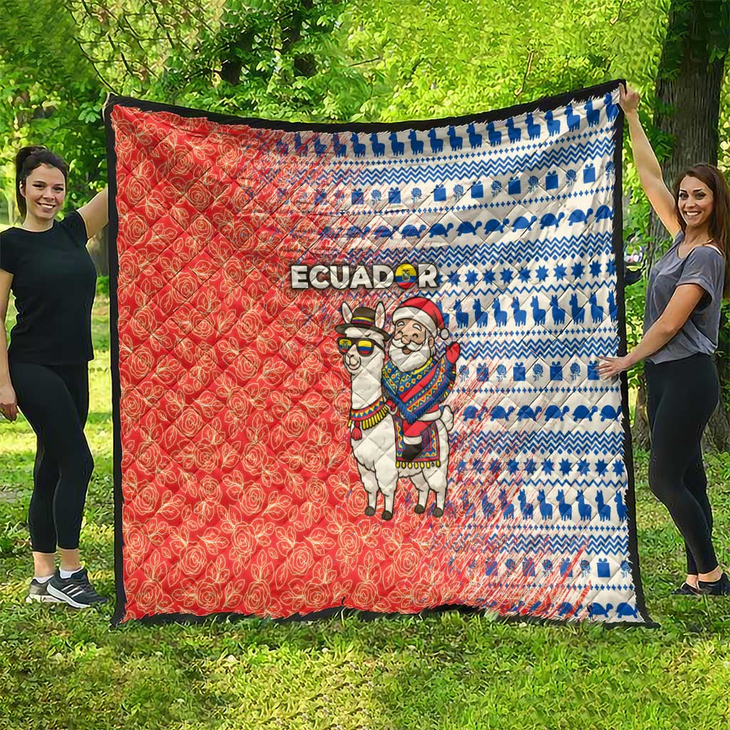 Ecuador Christmas Quilt with Santa Riding Llama Traditional Patterns and Rose Design - Wonder Print Shop