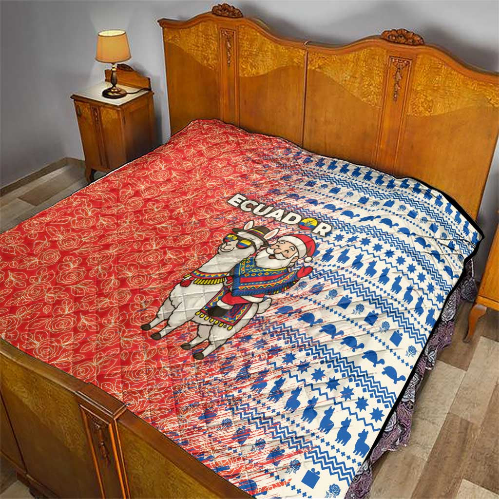 Ecuador Christmas Quilt with Santa Riding Llama Traditional Patterns and Rose Design - Wonder Print Shop