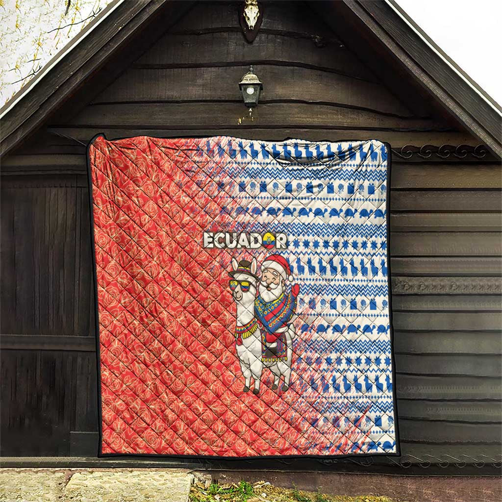 Ecuador Christmas Quilt with Santa Riding Llama Traditional Patterns and Rose Design - Wonder Print Shop