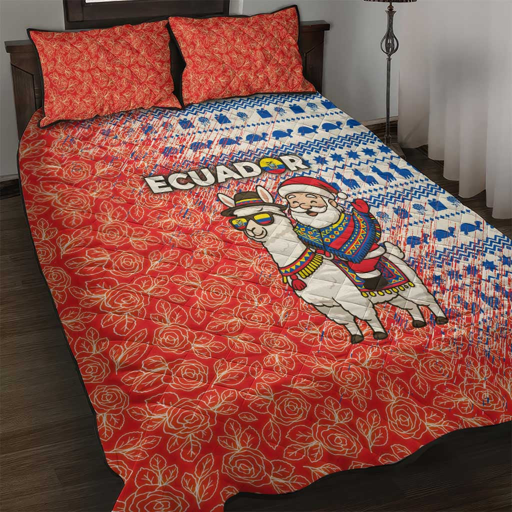 Ecuador Christmas Quilt Bed Set with Santa Riding Llama Traditional Patterns and Rose Design - Wonder Print Shop