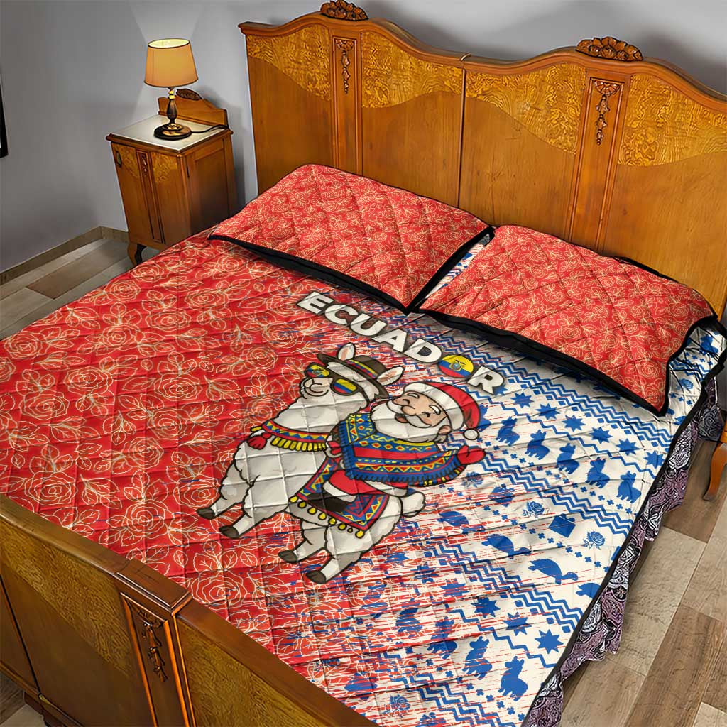 Ecuador Christmas Quilt Bed Set with Santa Riding Llama Traditional Patterns and Rose Design - Wonder Print Shop