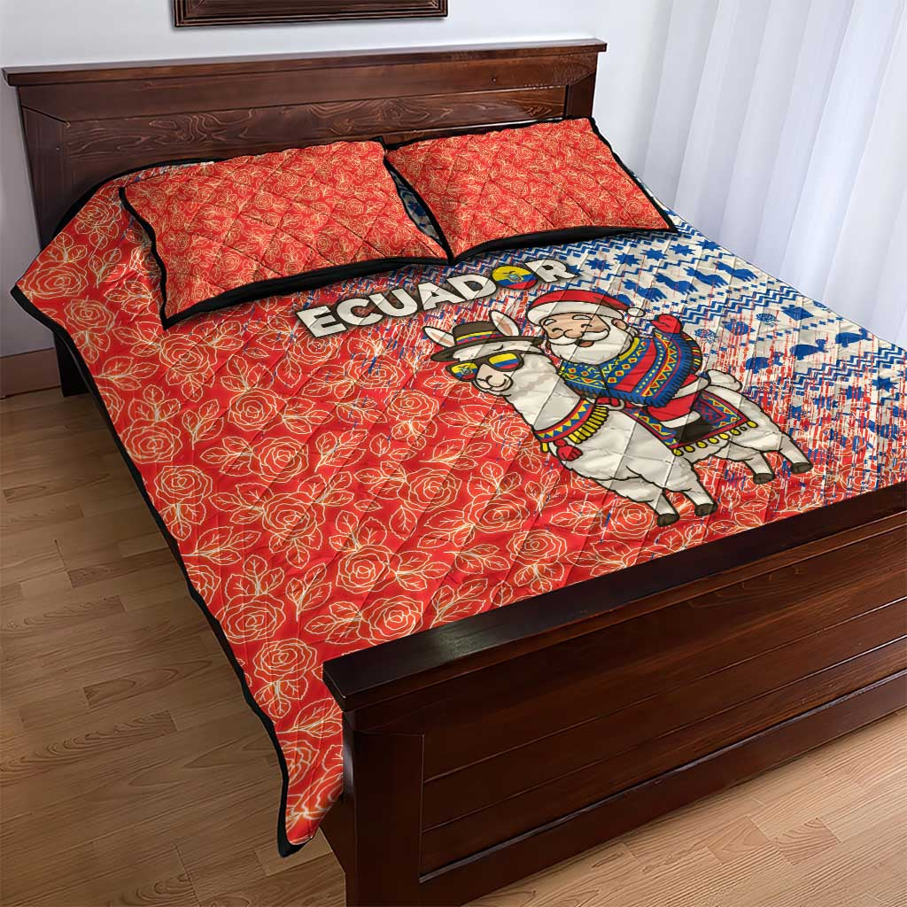 Ecuador Christmas Quilt Bed Set with Santa Riding Llama Traditional Patterns and Rose Design - Wonder Print Shop