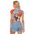 Ecuador Christmas Raglan Cropped T Shirt with Santa Riding Llama Traditional Patterns and Rose Design - Wonder Print Shop