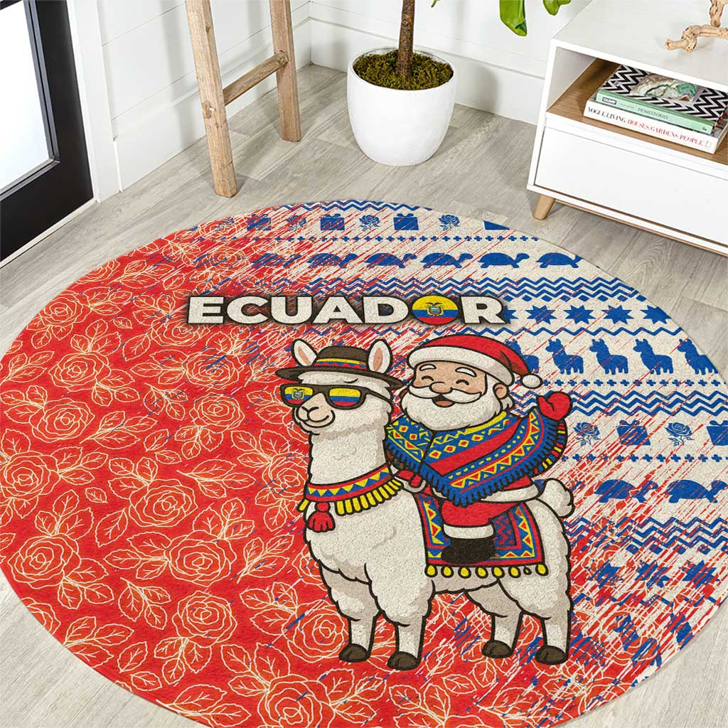 Ecuador Christmas Round Carpet with Santa Riding Llama Traditional Patterns and Rose Design - Wonder Print Shop