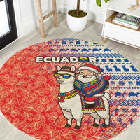 Ecuador Christmas Round Carpet with Santa Riding Llama Traditional Patterns and Rose Design - Wonder Print Shop