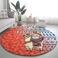 Ecuador Christmas Round Carpet with Santa Riding Llama Traditional Patterns and Rose Design - Wonder Print Shop