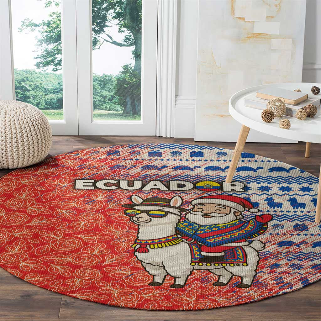Ecuador Christmas Round Carpet with Santa Riding Llama Traditional Patterns and Rose Design - Wonder Print Shop