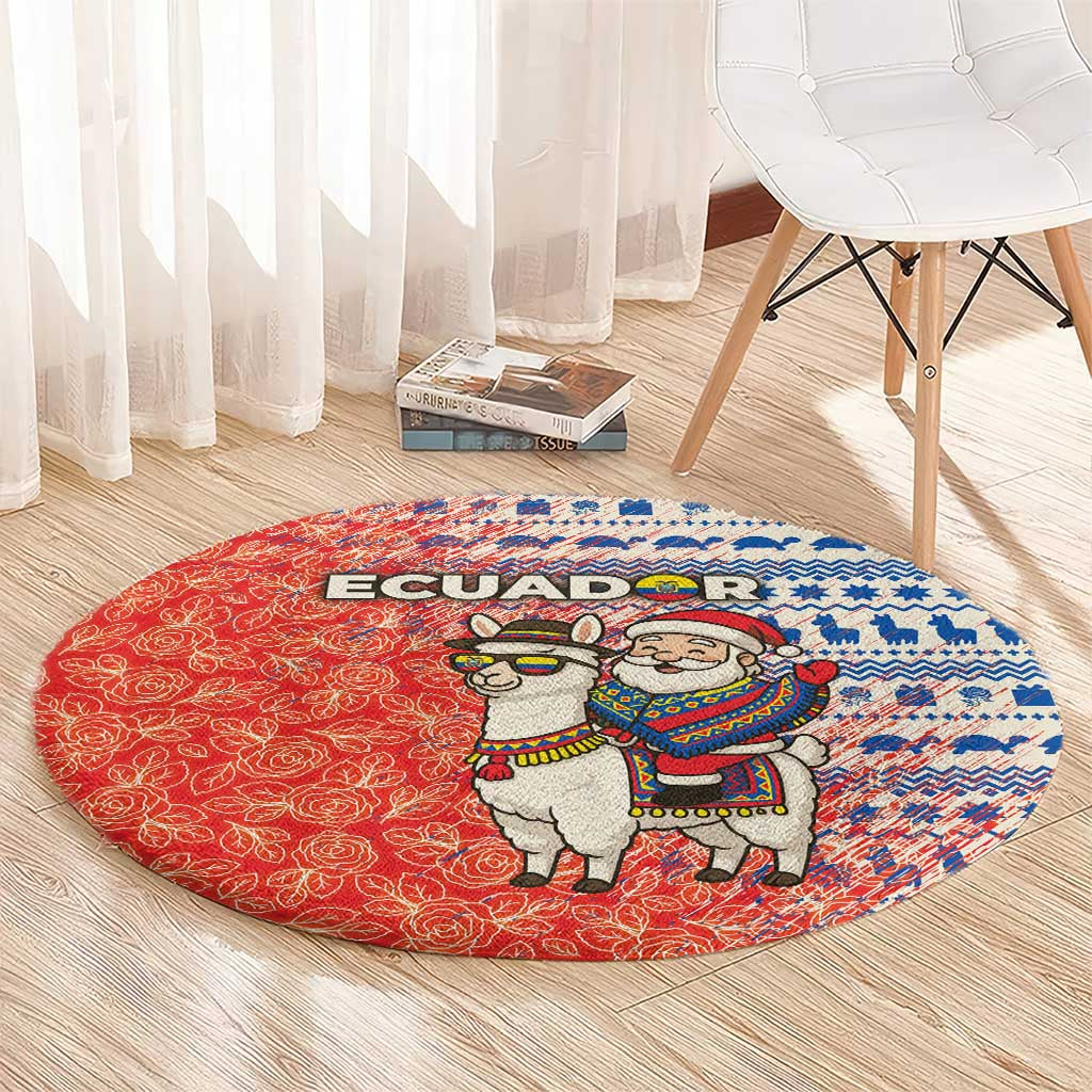 Ecuador Christmas Round Carpet with Santa Riding Llama Traditional Patterns and Rose Design - Wonder Print Shop