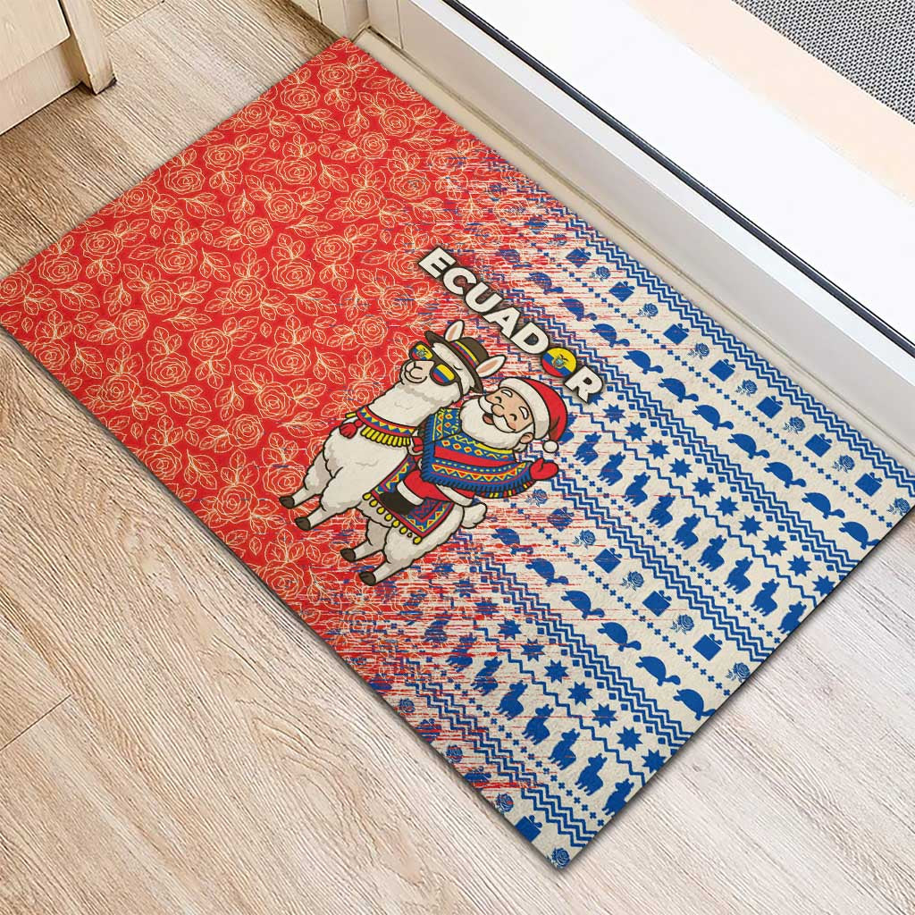 Ecuador Christmas Rubber Doormat with Santa Riding Llama Traditional Patterns and Rose Design - Wonder Print Shop