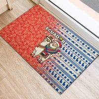Ecuador Christmas Rubber Doormat with Santa Riding Llama Traditional Patterns and Rose Design - Wonder Print Shop