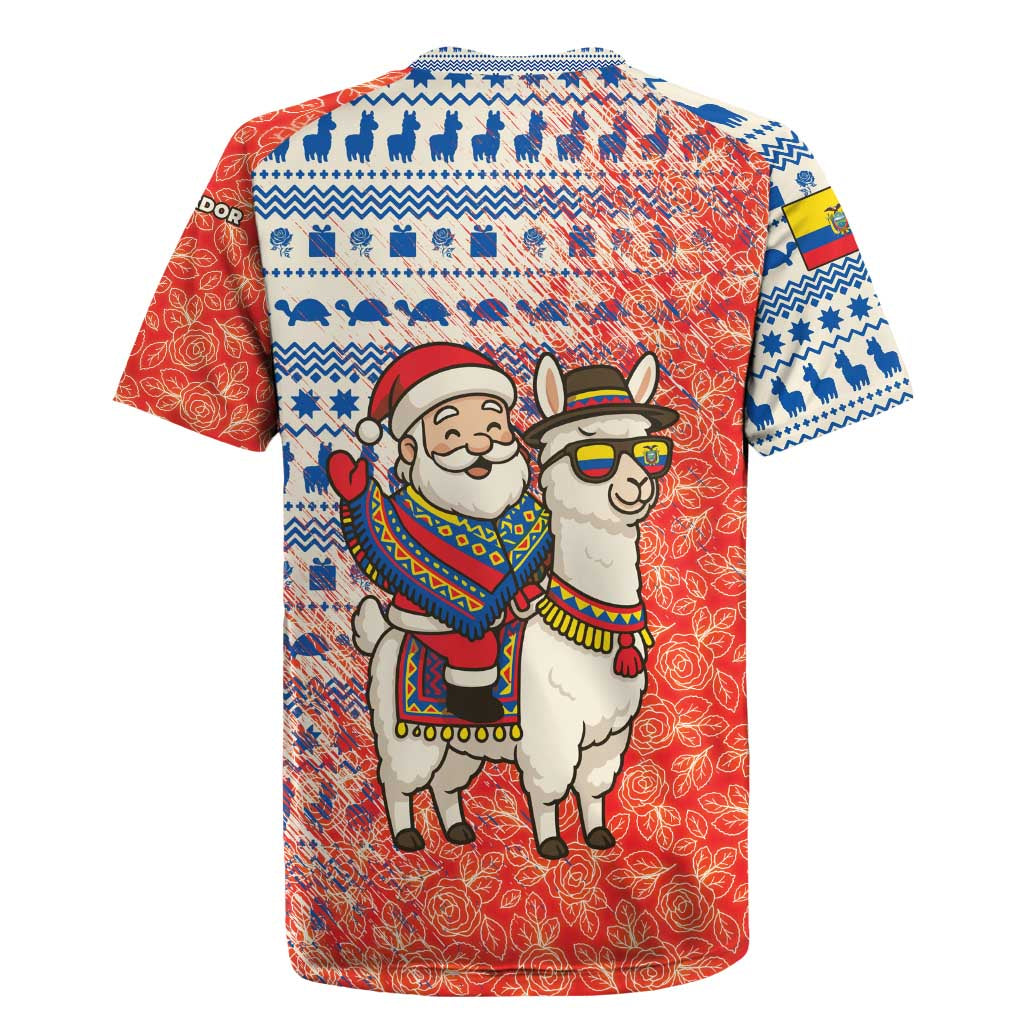 Ecuador Christmas Rugby Jersey with Santa Riding Llama Traditional Patterns and Rose Design - Wonder Print Shop