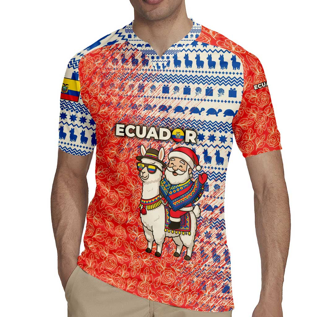 Ecuador Christmas Rugby Jersey with Santa Riding Llama Traditional Patterns and Rose Design - Wonder Print Shop
