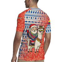 Ecuador Christmas Rugby Jersey with Santa Riding Llama Traditional Patterns and Rose Design - Wonder Print Shop